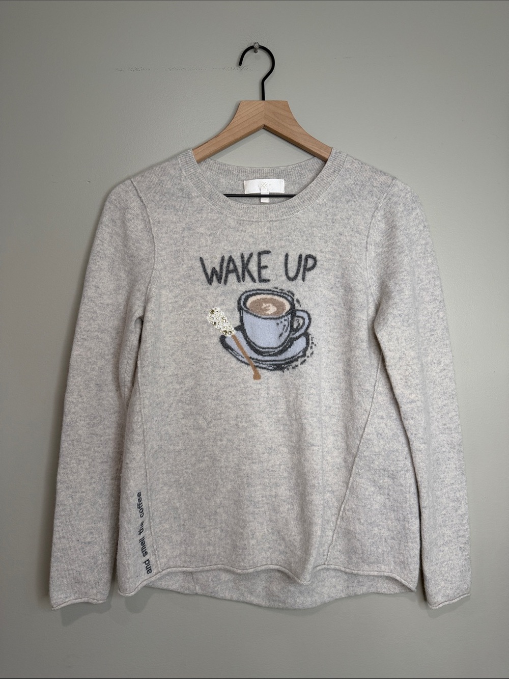 Lisa Todd Wake Up Coffee Graphic Women's Sweater 100% Cashmere